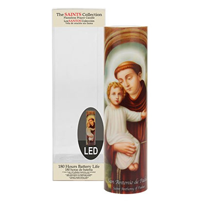 Saints Collection St. Anthony Flickering LED Prayer Candle - English & Spanish Prayers, Unique Religious Decoration for Altar, Mantle or Home - style: St Anthony