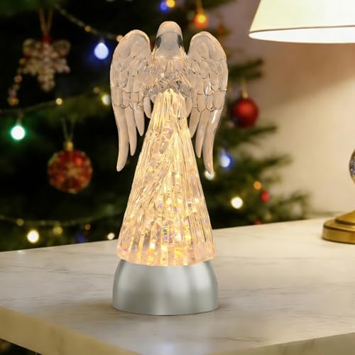 9.5" Lighted Acrylic Angel Praying Figurines Swirling Glitter Globe - size: 9.5" Angel Praying Figurine