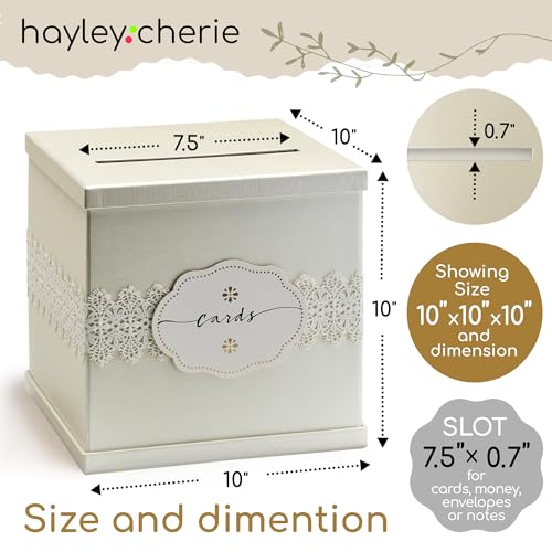 Ivory Wedding Card Box, Large 10” White Gift Card Box Envelope Money Holder | Graduation, Funeral Reception, Bridal & Baby Shower, Anniversary, Quinceanera, Birthday Party, Sweet 16, Baptism Basket, Slot