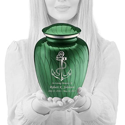 Adult Personalized Anchor Cremation Urns for Human Ashes I Large Pearl Green Funeral Urn for Men and Women I 200 lbs - color: Pearl Green