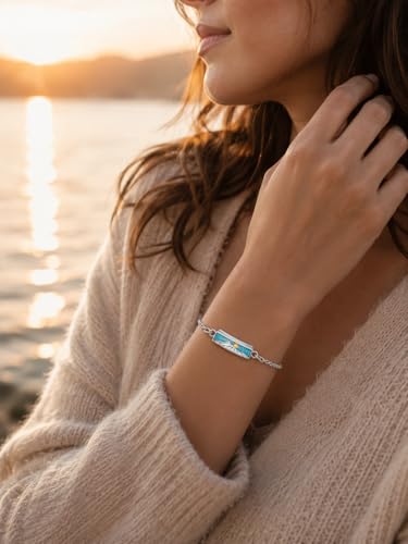 YYB Urn Bracelet for Ashes Hummingbird/Dragonfly/Butterfly/Sunflower Turquoise Locket Bracelet Cremation Memorial Jewelry Mothers Day Gifts for Women - color: Mountain