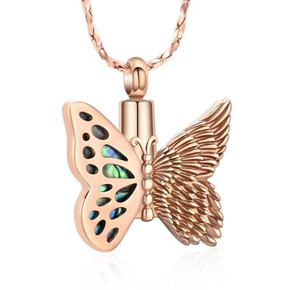 Imrsanl Butterfly Urn Necklace for Ashes Angel Wing Cremation Jewelry Keepsake Funeral Memorial Pendant Gifts of Loss Loved Ones for Women - color: Rose Gold