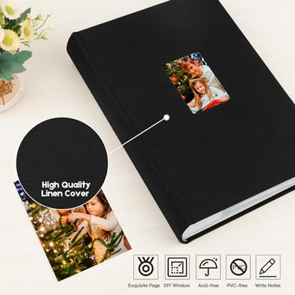 450 Pocket 4x6 Photo Album with Writing Space, Linen Cover, Black - color: Black