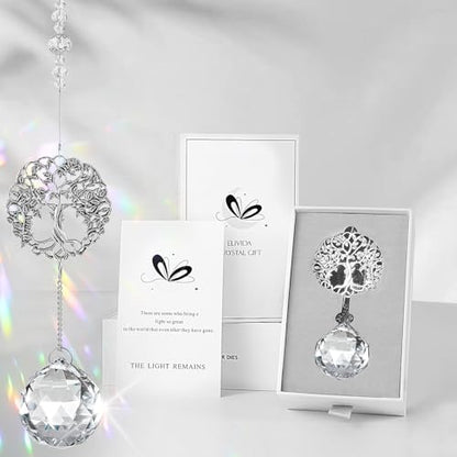 Sympathy Gift for Loss of Mom Dad, Memorial Crystal Suncatcher with Card | Grief Gifts for Women, Bereavement Condolences Window Ornament for Loss of Dog Cat, Miscarriage Gift for Mothers, Tree Life - style: Round Tree