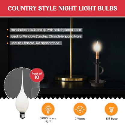 Creative Hobbies® Silicone Dipped, Country Style, Electric Candle Lamp Chandelier Light Bulbs, 7 Watt Incandescent, Individually Boxed - 10 Pack - size: 10 Count (Pack of 1)