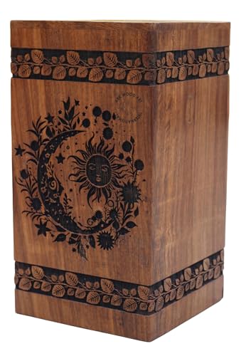 Sun & Moon Urns, Night Galaxy Unique Wooden Urn, Humans & Burial Urns for Ashes - Adult or Pet Dog Cat Ashes Cremains Memorial Funeral Urns for Adult Male Female ((9.5X5.5INCH) 180CB) - size: (9.5X5.5INCH) 180CB)