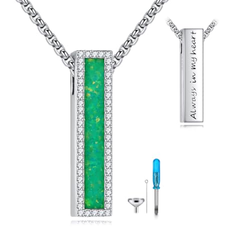 Urn Necklace for Ashes 925 Sterling Silver Cremation Jewelry | Necklaces for Ashes of Loved Ones, Keepsake Necklace for Ashes, Ash Pendants Memorial Jewelry for Women and Men - color: Green Opal