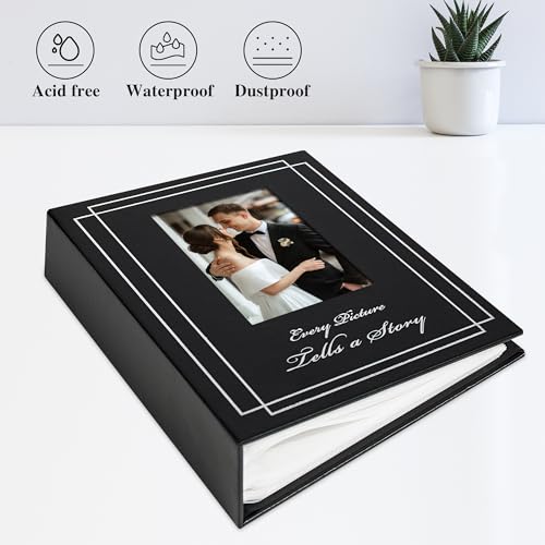 Photo Album 4x6 50 Photos Leather Cover Wedding Photo Albums Extra Large Capacity Picture Book with Beautiful Prints Presents for Wedding Baby Vacation Black - color: Black, size: 50 Pockets