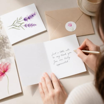 AUDREE Blank Cards with Envelopes, Watercolor Flower 50 Pack 3.5x5 inches