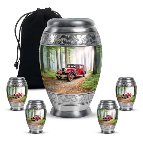 Car Funeral Urns for Human Ashes Adult Man, Decorative Urn for Adult Male and Female - 1 Large 10 Inch, Green Cremation for Husband and Wife - 3 Inch Small Set of 4 - color: Car-2, size: combo-3