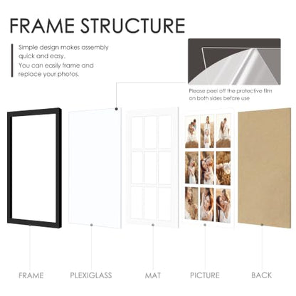 DUENPY 17x23 9 Opening Collage Frame For 9 5x7 Photos Black - color: Black, size: 17x23（5x7 opening）