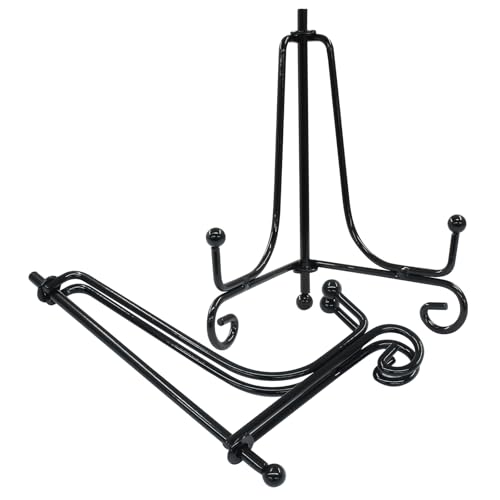 Hordion 2 Pack Plate Stand, 4 Inch Black Iron Easel Photo Display Stand | Plate Holder for Picture Frame Book Tabletop Art Platter