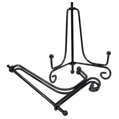 Hordion 2 Pack Plate Stand, 4 Inch Black Iron Easel Photo Display Stand | Plate Holder for Picture Frame Book Tabletop Art Platter