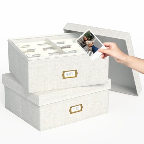 Decorative Photo Storage Box, 2 Pack Linen Photo Box Hold 1700 4x6 Pictures - color: Beige, size: 4x6 (2 Pack)