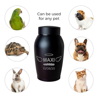 Personalized Cremation Keepsake Pet Ashes Urn Waterproof with Airtight Closure Customized Text Engraving Vase Container Memorial Dog Cat Funeral Decorative (Name w/Angel Wings & Halo)
