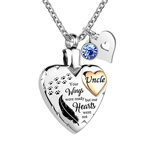 Heart Urn Necklace for Ashes Cremation Memorial Keepsake Jewelry for Loved Ones -Your Wings were Ready My Heart was Not - style: Paw Print-Uncle
