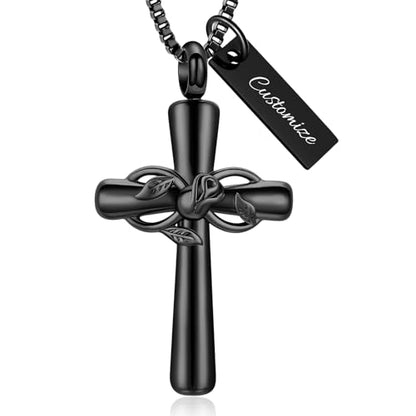 XSMZB Rose Flower Cross Cremation Jewelry for Ashes Human Pet Funeral Urn Pendant Cross Keepsake Ashes Necklace Memorial Gift - color: Customize