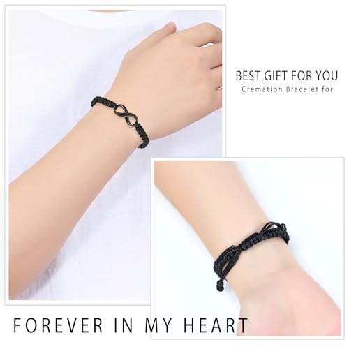 Minicremation Cremation Bracelet for Ashes Infinity Memorial Jewelry Urn Bracelet Braided Rope Adjustable Keepsake Bangle for Women Men - color: Black