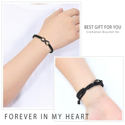 Minicremation Cremation Bracelet for Ashes Infinity Memorial Jewelry Urn Bracelet Braided Rope Adjustable Keepsake Bangle for Women Men - color: Black
