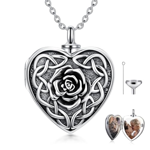 Dorunmo Personalized Locket Urn Necklace 925 Sterling Silver Pictures Photo Keep Someone Near to You Custom Lockets Jewelry Letters Engraving for Women - color: L-Rose, style: Locket Only