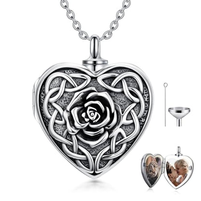 Dorunmo Personalized Locket Urn Necklace 925 Sterling Silver Pictures Photo Keep Someone Near to You Custom Lockets Jewelry Letters Engraving for Women - color: L-Rose, style: Locket+Photo+Text