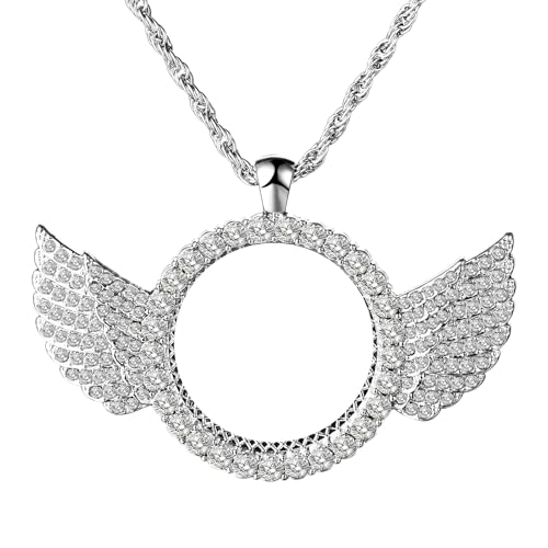 OIDEA Personalized Photo Picture Necklace: Shiny Rhinestones Angel Wings Locket Pendant Chain Necklaces Memorial Jewelry Gifts - color: 1. silver tone