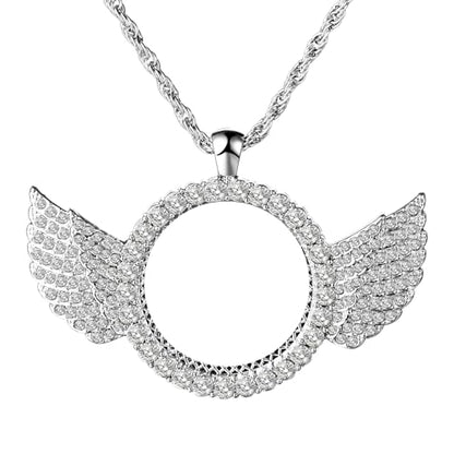 OIDEA Personalized Photo Picture Necklace: Shiny Rhinestones Angel Wings Locket Pendant Chain Necklaces Memorial Jewelry Gifts - color: 1. silver tone
