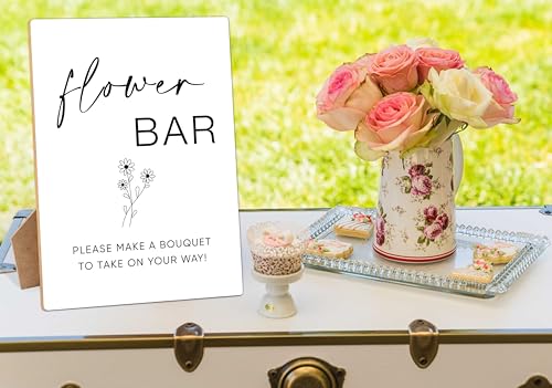 Flower Bouquet Bar Sign, 8×11 Inches Wooden Sign With Stand, Minimalist Gender Neutral Tabletop Decor for Baby Shower, Bridal Shower, Wedding Reception, Event Party Favor Supplies-15 - style: Flower Bar