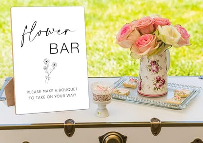 Flower Bouquet Bar Sign, 8×11 Inches Wooden Sign With Stand, Minimalist Gender Neutral Tabletop Decor for Baby Shower, Bridal Shower, Wedding Reception, Event Party Favor Supplies-15 - style: Flower Bar