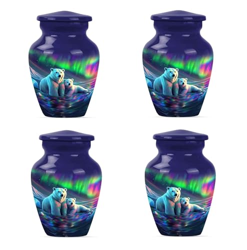 Northern Lights Polar Bear Urn for Adult Ashes Male, Mini Urn Set of 4 - color: Polar Bear, size: 3 inch (4 pieces)