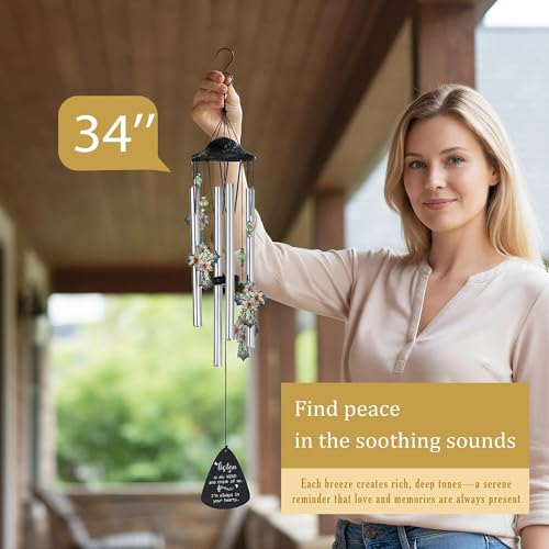 YU FENG Cross Memorial Wind Chime, Lily Flower Crystal Suncatcher | 34 Inch Outdoor Metal Chime, Religious Sympathy Gift, Remembrance Decor For Loss Of Loved One, Garden Patio Hanging - style: Faith Series – Cross – 34 Inch