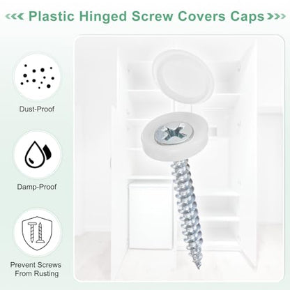 M METERXITY 100-Pack Plastic Hinged Screw Cover Caps, 3mm Shutter Screws with Caps, Fold Snap Washer Covers, Washer Flip Protection Covering M3 M4 M5 Screws Heads [White] - color: White, size: 3mm