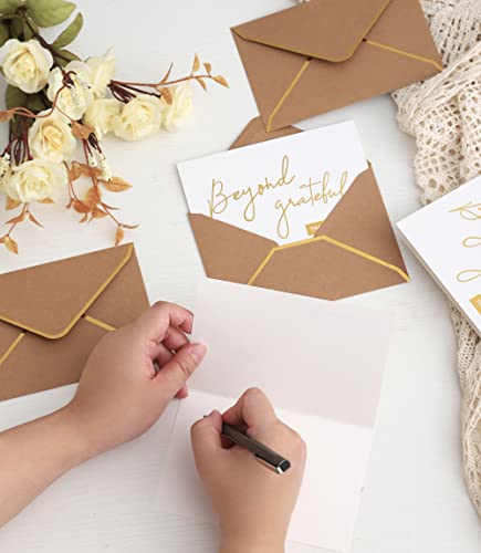 Winoo Design Gold Beyond Grateful Thank You Cards with Envelopes - 36 PK - Thank You Notes with Gold Foil Letterpress 4x6 Inches Blank Note Cards for Business Graduation Wedding Baby Shower