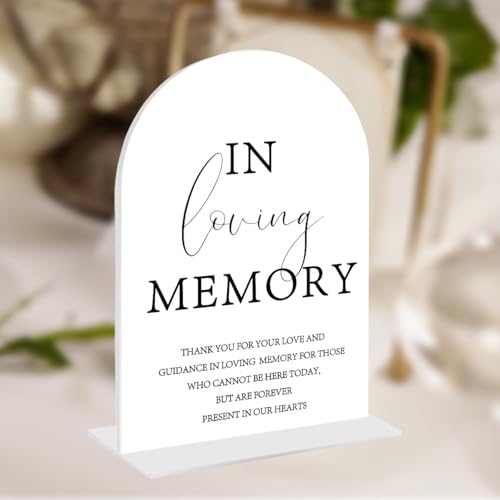 In Loving Memory Wedding Sign, White Acrylic Memorial Table Sign with Stand | 5×7 Inch Funeral Reception Decor, Remembrance Gift for Loss of Loved Ones, Event Party Table Signage - color: Loving1