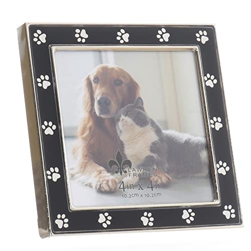 4x4 Silver Metal and Black Enamel Picture Frame, Paw Print Design - color: Black Paw, size: 4x4