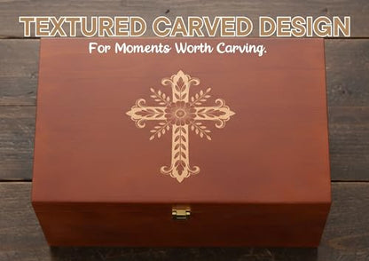 InnoBeta Christian Gifts Keepsake Box with Cross, Wooden Storage Boxes, Decorative Organizer with Lid for New Couples Memory Treasure