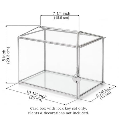 Wedding Glass Card Box with Slot and Lock, 10.2 x 6 x 8 Inch, Small Silver Geometric Cards Holder for Birthdays Party Reception, Wishing Well - Slot Length 6.3'' (Glass Box Only) - color: E-Small Silver Card Box 10.2''