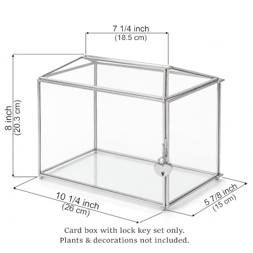 Wedding Glass Card Box with Slot and Lock, 10.2 x 6 x 8 Inch, Small Silver Geometric Cards Holder for Birthdays Party Reception, Wishing Well - Slot Length 6.3'' (Glass Box Only) - color: E-Small Silver Card Box 10.2''