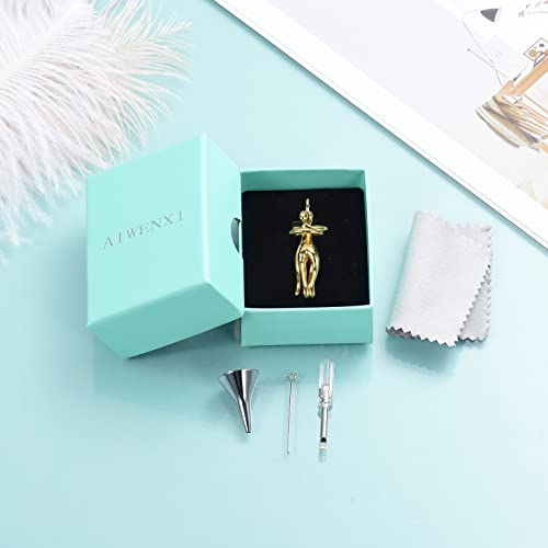 Cremation Jewelry with Angel Lady Stainless Steel Urn Necklace Pendant Memorial Ashes Keepsake for Women Girls, Filling Kit Included - color: Couple-Gold