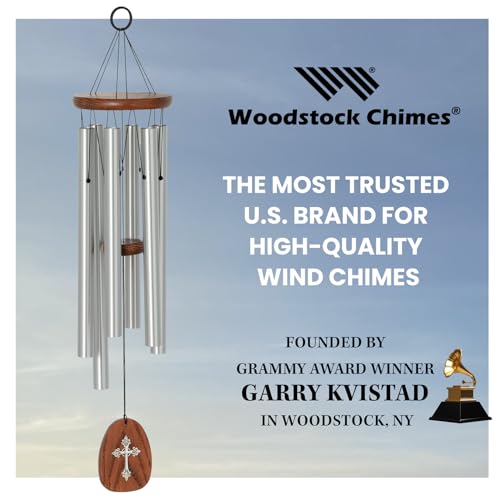 Woodstock Chimes Cross Wind Chime for Outside, Garden, Patio, Porch and Outdoor Decor (25'') Silver Amazing Grace Medium (AGMCR)