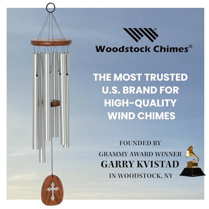 Woodstock Chimes Cross Wind Chime for Outside, Garden, Patio, Porch and Outdoor Decor (25'') Silver Amazing Grace Medium (AGMCR)