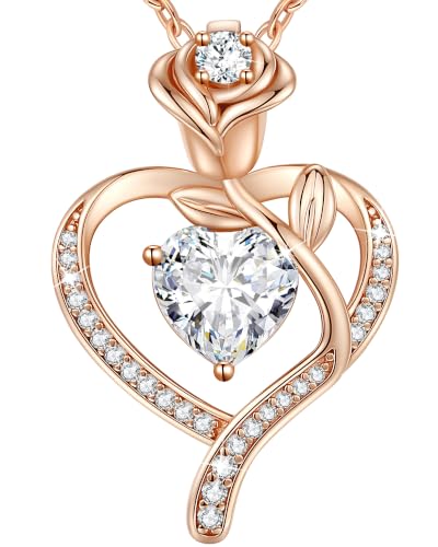 925 Sterling Silver Rose Love Heart Birthstone Necklaces for Women Jewelry | Hypoallergenic Nickel-Free & Lead-Free Pendant,Birthday Anniversary Christmas Gift for Women Wife Mom Girlfriend - color: Rose Gold-04-Apr