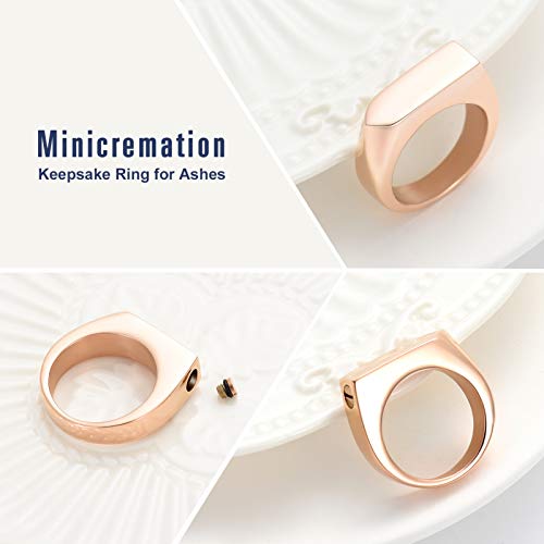 Minicremation Cremation Jewelry for Ashes Geometry Simple Style Memorial Urn Ring Ashes Holder with Fill Kit Keepsake Cremation Ring for Men - color: Rose Gold