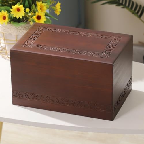 Wooden Urns for Human Ashes Adult Male Female, Up to 250 Cubic inches，Wood Cremation Urns, Funeral Memorial Urns for Ashes Mom Dad (Red) - color: Red