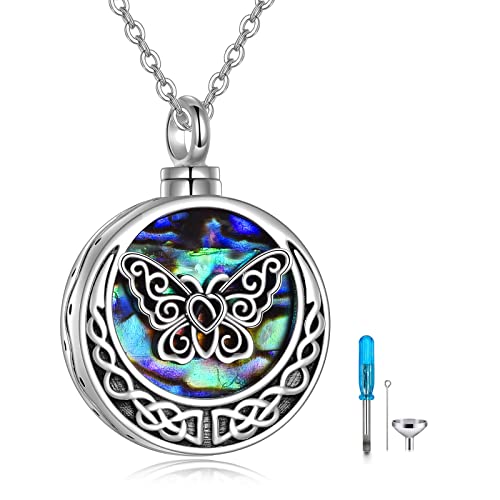 URONE Urn Necklaces for Ashes 925 Sterling Silver Abalone Shell Tree of Life Cremation Jewelry for Ashes Memory Jewelry for Women Men - style: Butterfly