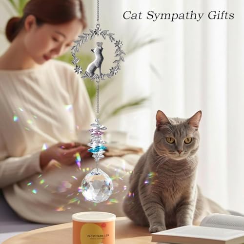 Hegelda Cat Memorial Gifts for Loss of Cat Crystal Suncatcher Ornaments | Pet Sympathy Gifts Stained Glass Decor, Remembrance Keepsake, In Loving Memory Passing Gift - style: Cat