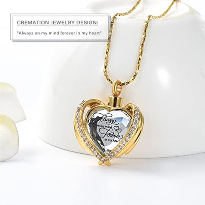 Imrsanl Cremation Jewelry Angel Wing Heart Urn Necklaces for Women - color: Customize