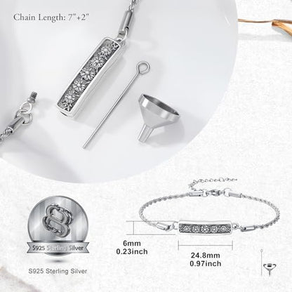 Urn Bracelet for Ashes for Women 925 Sterling Silver Bar Cremation Bracelet Cremation Memorial Keepsake Jewelry Gifts for A Loss of Loved Ones - style: Sunflower-Text