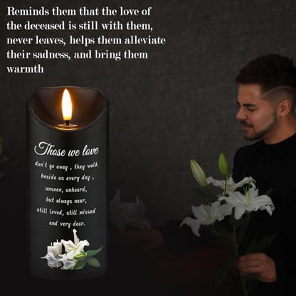 VIHOSE Sympathy Gifts for Loss of Loved One Memorial Candles LED Flameless Funeral Gifts Lily Candles Memorial Celebration Remembrance Bereavement Gift Battery Candle for Prayers(Black)