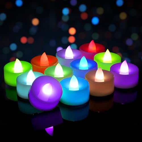 Homemory 12-Pack 7-Color Changing Flameless Tea Light Candles, 200+ Hours - color: 7 Color Changing Glow – White Body, size: Pack of 12